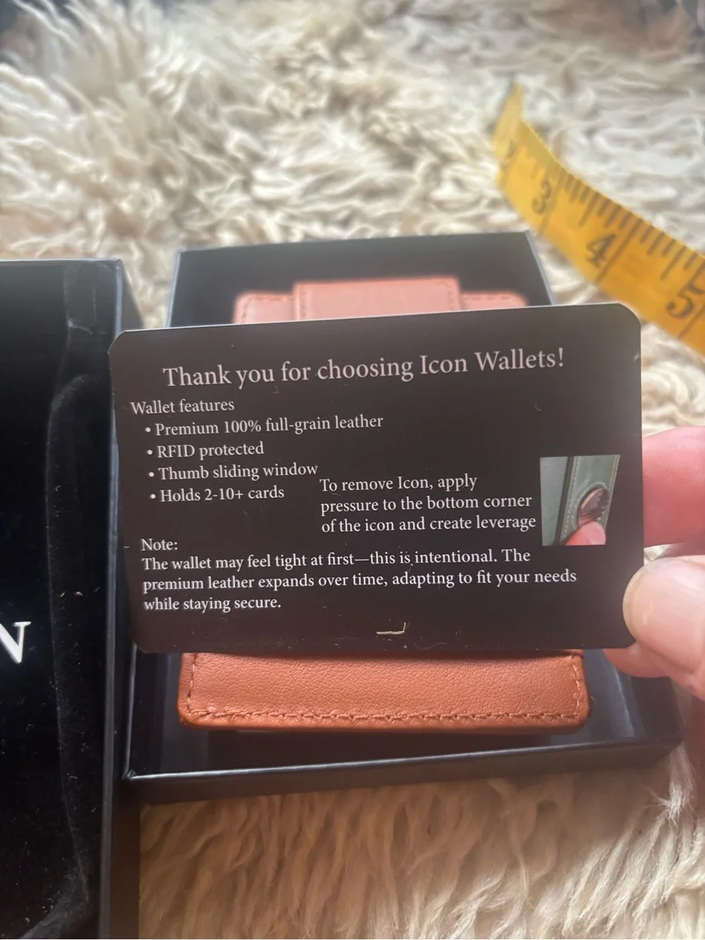 ICON Tan Leather Card Holder with American Flag Emblem